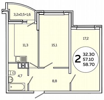 2-к квартира, 58.7 м², 11/19 эт.