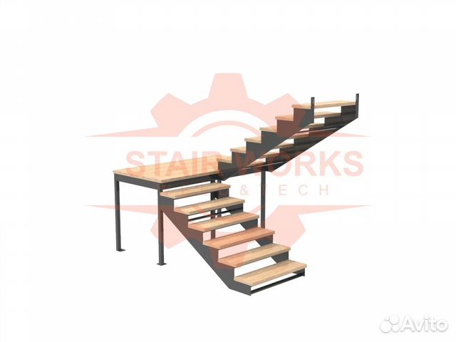 Лестница П-образная с площадкой на металлокаркасе