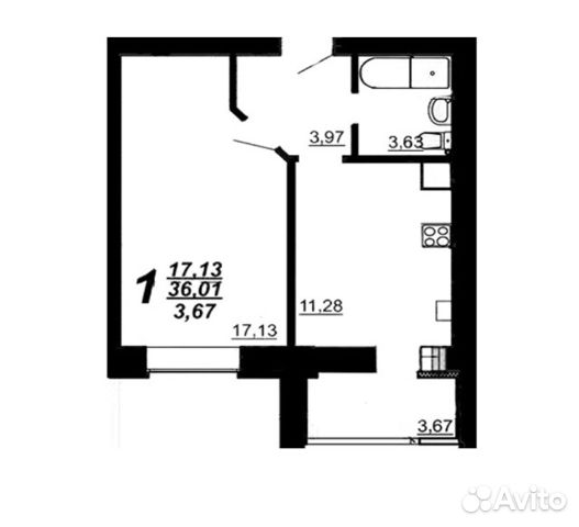1-к квартира, 40 м², 4/5 эт.