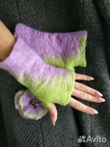 Шерстяные валяные митенки. Hand made