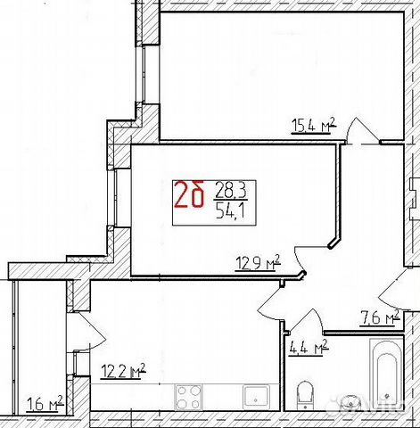 2-к квартира, 54.1 м², 3/3 эт.