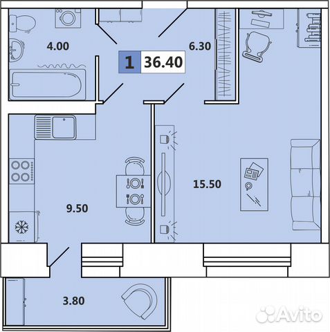 1-к квартира, 36 м², 3/10 эт.