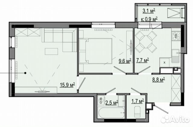 2-к квартира, 47.5 м², 2/20 эт.