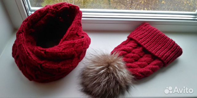 Мериносовая шапка, шарф, снуд. Ручная вязка