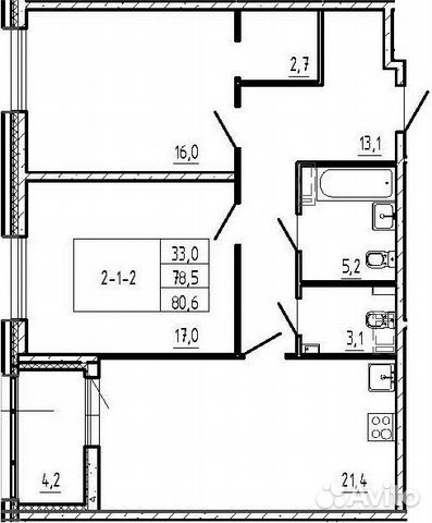 3-к квартира, 80.6 м², 2/19 эт.