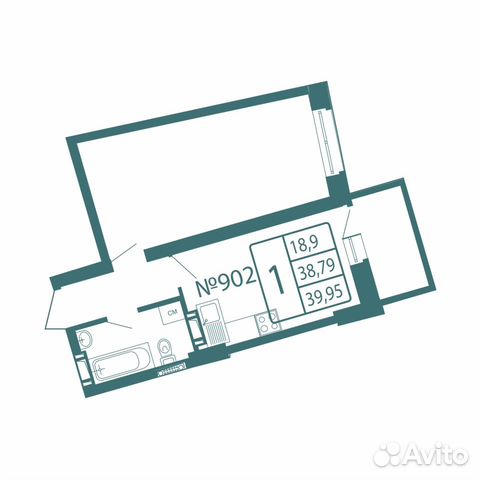 1-к квартира, 40 м², 22/24 эт.