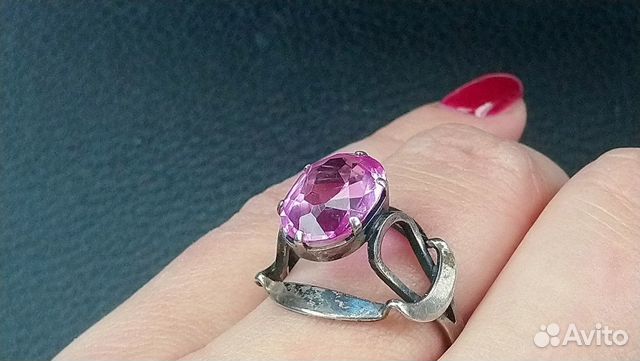 Кольцо, перстень серебро 875 с камнем корунд