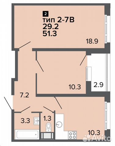 2-к квартира, 51.3 м², 5/24 эт.
