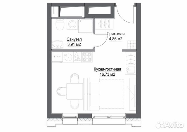 1-к квартира, 25.8 м², 39/45 эт.