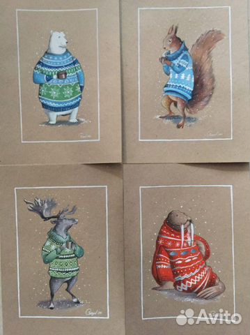 Картины звери. Гуашь, бумага