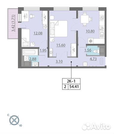 2-к квартира, 54.4 м², 18/25 эт.