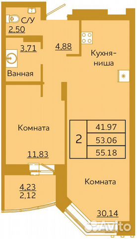 2-к квартира, 55.2 м², 11/18 эт.