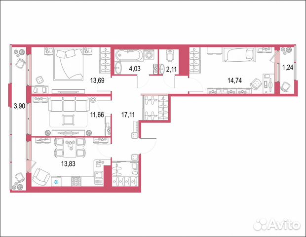 3-к квартира, 82.3 м², 11/22 эт.