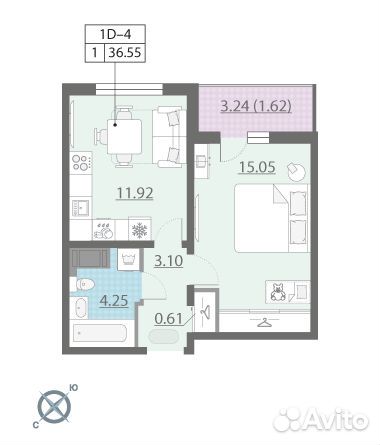 1-к квартира, 36.6 м², 17/22 эт.