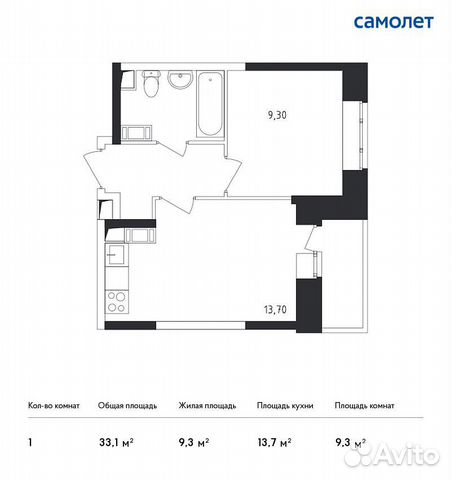 1-к квартира, 33.1 м², 16/17 эт.