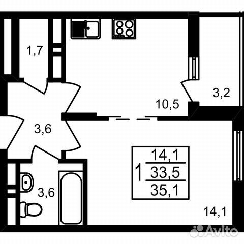 1-к квартира, 35.1 м², 11/17 эт.