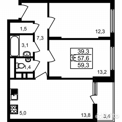 3-к квартира, 59.3 м², 13/17 эт. 3-к квартира, 59.3 м², 13/17 эт.