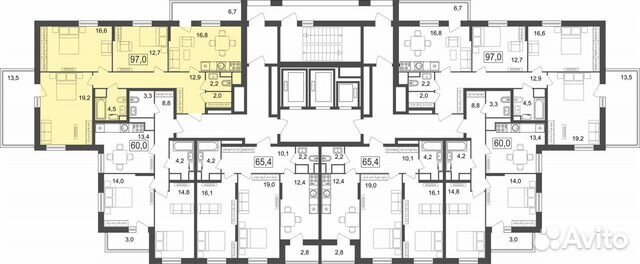 3-к квартира, 97 м², 2/25 эт.
