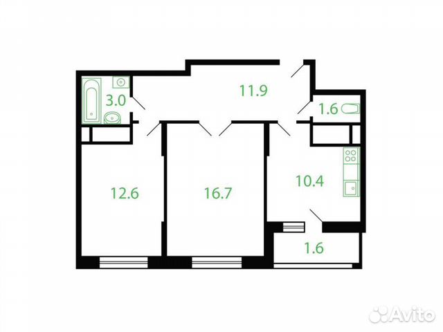 2-к квартира, 57.8 м², 2/26 эт. 2-к квартира, 57.8 м², 2/26 эт.