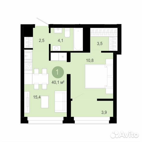 1-к квартира, 40 м², 4/8 эт.