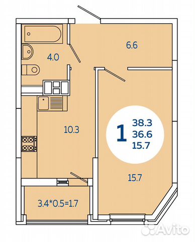 1-к квартира, 38.3 м², 6/20 эт. 1-к квартира, 38.3 м², 6/20 эт.
