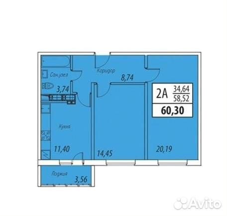 2-к квартира, 60.3 м², 8/25 эт.