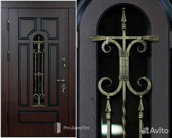 Дверь входная со стеклом и ковкой