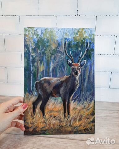Картина олень Картина животные Лесной пейзаж