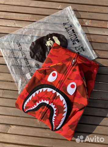 Bape Color Camo Shark Full Zip Hoodie Red