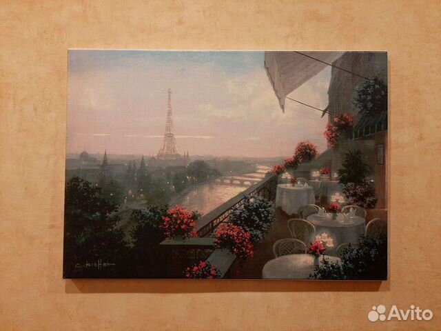 Картина вечерний Париж с балкона