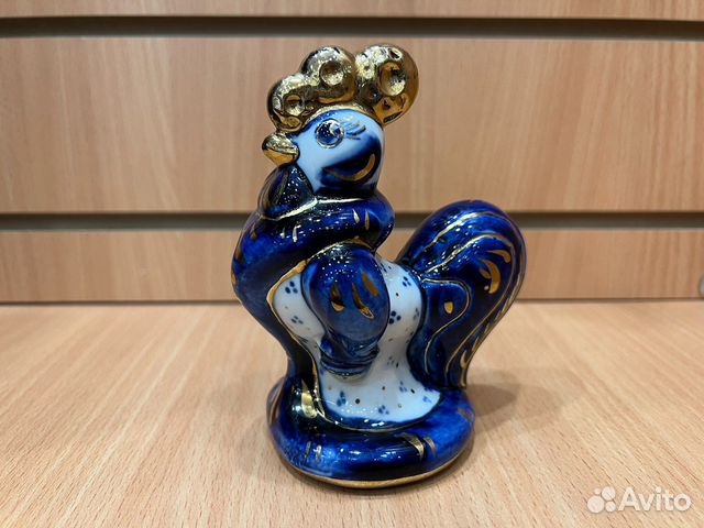 Статуэтка петушок гжель в золоте