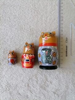 Детская игрушка деревянная,Матрешка кошка
