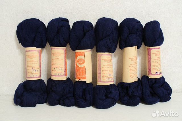 Пряжа чистошерстяная СССР темно-синяя