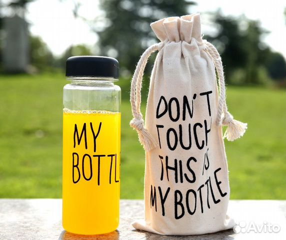 Бутылка My Bottle прозрачная в льняном мешочке 500