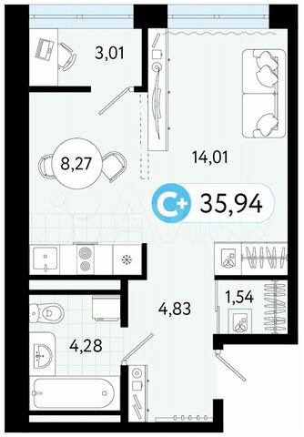 Квартира-студия, 35,9 м², 12/14 эт.
