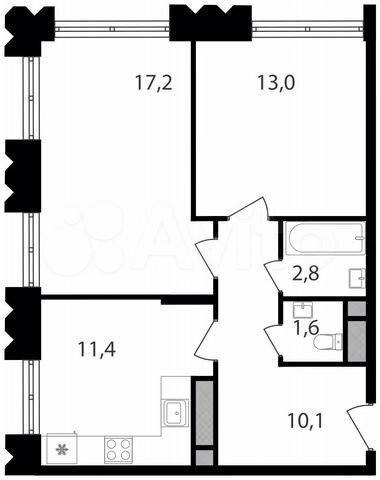 2-к. квартира, 56,1 м², 3/30 эт.