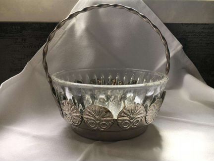 Конфетница СССР, хрусталь, мельхиор