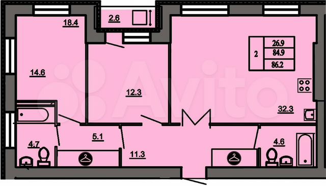 2-к. квартира, 86 м², 11/16 эт.