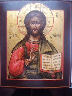 Старая икона святой спаситель 45 на 38 см палех