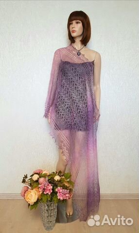 Пуховый палантин паутинка Шарф ажурный пуховый