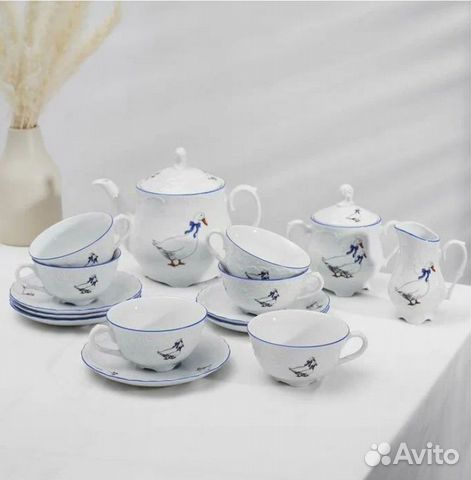 Чайный сервиз гуси, столовый сервиз 25 предметов