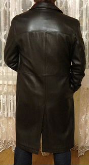 Стильный мужской кожаный плащ длинный, новый