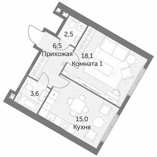 1-к квартира, 45.7 м², 5/47 эт.