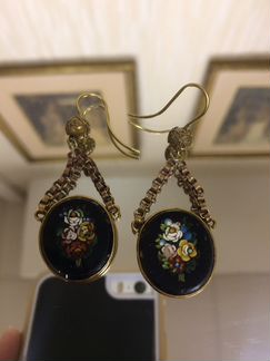 Антикварные серьги микромозаика 19 век оникс