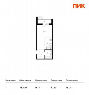Квартира-студия, 33.3 м², 18/24 эт.