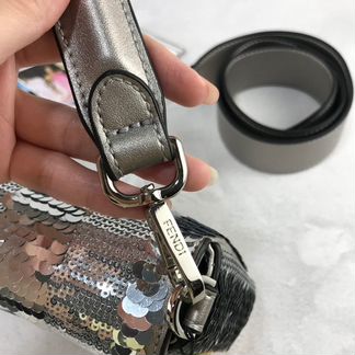 Сумка женская Fendi Baguette пайетки кожа серебро