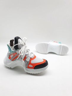 Кроссовки кожа цветовые луи виттон белые голубые