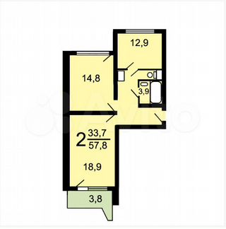 2-к квартира, 58.5 м², 3/17 эт.