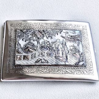 Антиквариат Портсигар серебро перламутр Раритет