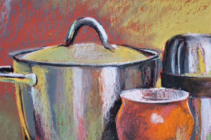 Натюрморт с посудой, сухая пастель, картина